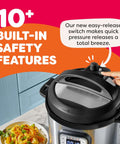 Hand demonstrating safe steam release on 7 In 1 Electric Pressure Cooker With App, shows built-in safety features.