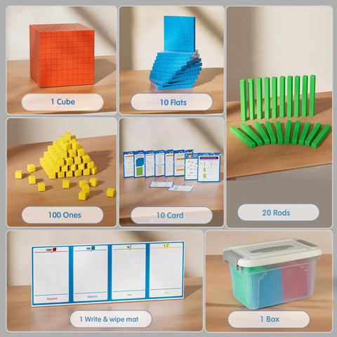 Base Ten Blocks With Place Value Chart Math Manipulatives For Kids Counting Blocks - cubes, flats, rods, units, and chart