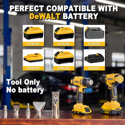 Cordless Heat Gun For DeWALT 20V Battery Tool Only No Battery Included With Two Temperature Settings Up To 1022F 550C with nozzles