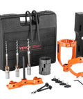 Heavy Duty Drill Press Mortising Attachment With Square Hole Chisel Set And Five Precision Bushings For Woodworkers Wanting Plug And Play Setup With Kick Ass Accuracy For Seamless Tenoning Projects All Around, tool set with chisels and bushings.