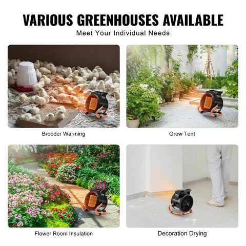 Greenhouse Heater 1500W PTC Fast Heating With Overheat Protection, 3 Speed Small Grow Tent Fan, Portable Electric Heater For Greenhouse, Flower Room, And Workspace, Quiet, Efficient Climate Control For Plants