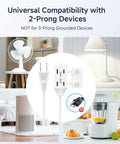 Images of 25 Ft 16 AWG Two Prong To Three Outlet Indoor Extension Cord With Tamper Guard, 13A 1625W White in various settings.