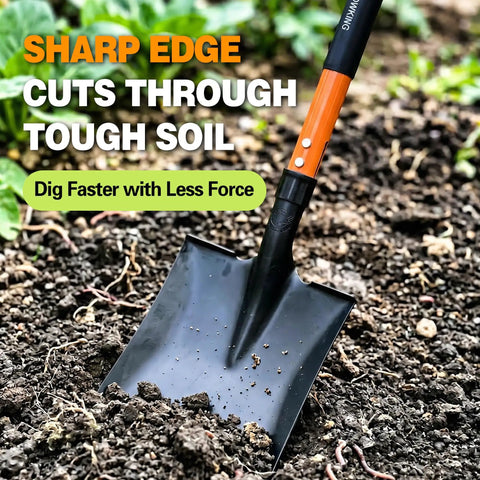 Heavy Duty Steel Flat Shovel With Detachable D Handle And Anti Slip Grip 47 Inch Square Head Shovel in soil