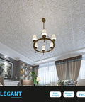 Dope Drop Ceiling Upgrade Kit With Decorative 2x2 Tile Set in Spanish Floral Matte White on living room ceiling