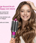 Woman using Upgraded Large Round Brush Attachment For Dyson Airwrap Rose Color for smooth, frizz-free hairstyling.