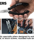 Screw Extractor Pliers Tool Set Four Piece Pro Grade Heavy Duty Pliers Kit With High Carbon Steel Made In Japan close-up in use