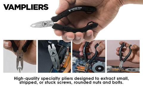 Screw Extractor Pliers Tool Set Four Piece Pro Grade Heavy Duty Pliers Kit With High Carbon Steel Made In Japan close-up in use