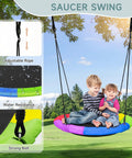 Kids enjoying Two In One Backyard Swing Set With Platform And Belt Swings, Sturdy As Heck Heavy Duty Metal Frame, Blue Swingset.