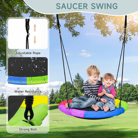 Kids enjoying Two In One Backyard Swing Set With Platform And Belt Swings, Sturdy As Heck Heavy Duty Metal Frame, Blue Swingset.