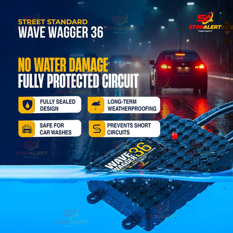 Wig Wag 36 Pattern Wave Wagger Headlights Module with waterproof protection in a rainy street setting
