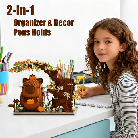 Epic 1880 Piece Capybara Themed Building Blocks Set For Kids And Adults, Cute Animal And Flower Construction Bricks Kit, Includes Pen Holder Desk Organizer, Dope Arts And Crafts Gift For Makers, 2-in-1 desk organizer with capybara and tree