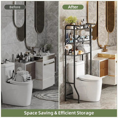 Bathroom with Over The Toilet Storage Cabinet Three Tier Metal Bathroom Shelf Organizer With Paper Holder And Hooks Black Finish