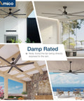Collage of 100 Inch Ceiling Fan Without Lights With Remote Control for Indoor Outdoor Use in different settings.