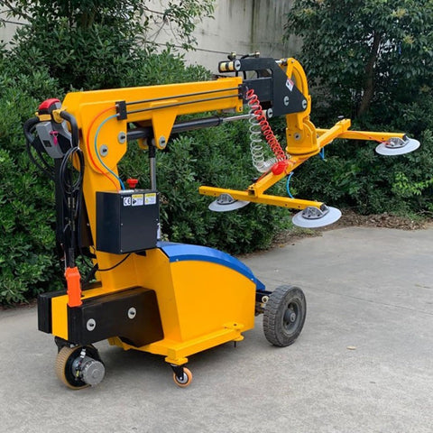 1200kg Electric Glass Vacuum Lifter With Rock Solid Hydraulic Suction Cups And No Sweat Maneuvering Cart side view with three suction cups.