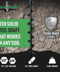 Termite And Tree Auger 2 By 24 Inch With Three Eighths Inch Non Slip Hex Drive heavy-duty steel shaft works in any soil