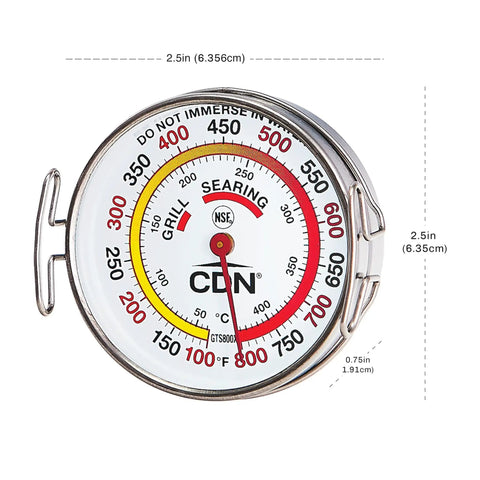 Grill Surface Thermometer With Color Coded Temperature Zones For Precise High Heat Grilling GTS800X ProAccurate shown with scale.