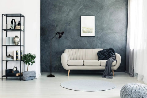 Open Frame Drafting Lamp Style Floor Lamp In Oil Rubbed Bronze beside sofa in modern living room