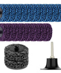 Get Your Hands On This Ultimate 2 Inch Sanding Disc Set With Quick Change Strip Design For Die Grinders Including Dust Venting Holes And 1/4 Inch Pad Holder For Fast Peeling And Switching Without Missing A Beat, featuring blue and purple sanding rolls.