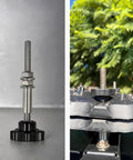 Recovery Board Mounting Kit With 5.51 Inch Locking Pins for traction boards, showing installation on roof rack and detailed pin view.