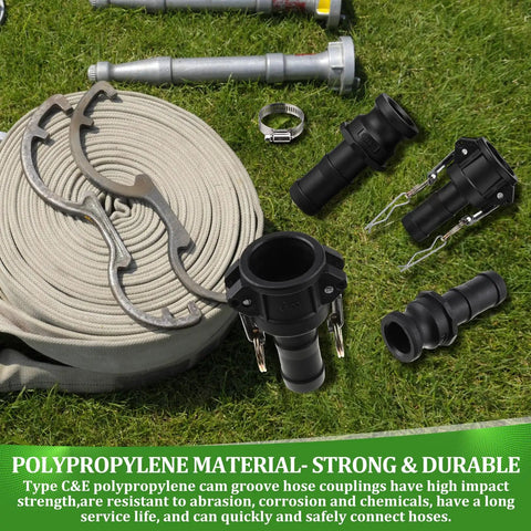 2 Set Type C And E 1 Inch Camlock Fittings Kit Polypropylene Cam And Groove Hose Fittings with hose and clamps on grass