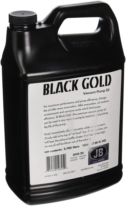 Heavy Lift Black Gold Vacuum Pump Oil, 1 Gallon black plastic bottle with handle for HVAC and auto AC systems.