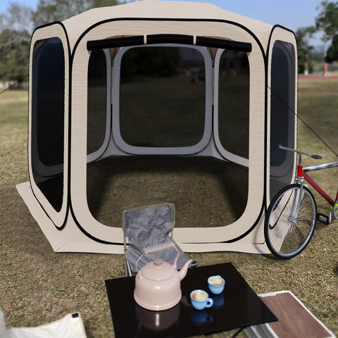 Front view of Instant Pop Up Screen Tent With Mosquito Net, Portable Screen House Canopy for Patio, Backyard, 12x12 Feet