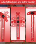 Adjustable Aluminum Sliding T Square Ruler With Built In Protractor And Pro Grade Line Drawing Aid, rotatable and vertical sliders