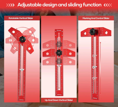 Adjustable Aluminum Sliding T Square Ruler With Built In Protractor And Pro Grade Line Drawing Aid, rotatable and vertical sliders