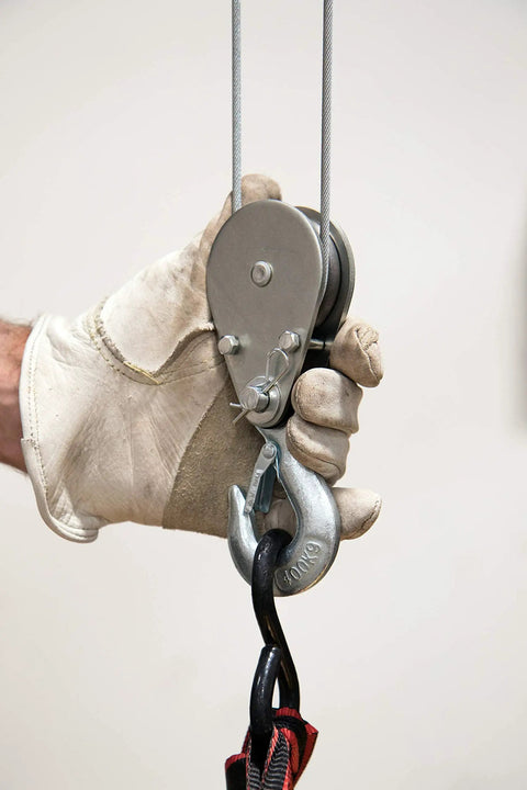 Worker handling Heavy Duty Electric Hoist With Remote Control And Automatic Braking 850 Watt Motor 39 Foot Cable Dual Line Operation