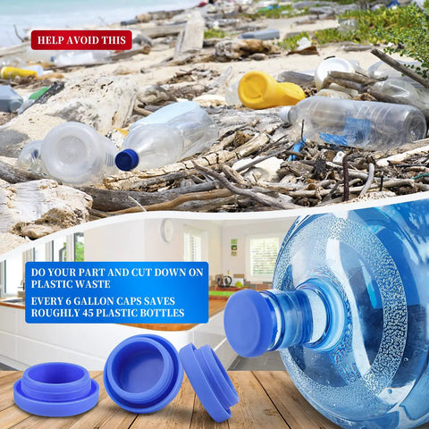 Leak Proof Silicone Replacement Caps Pack Of 6 For 5 Gallon Water Jugs No Spill Lids Fit 55mm Bottles Blue Caps For Safe Pouring And Long Lasting Fit