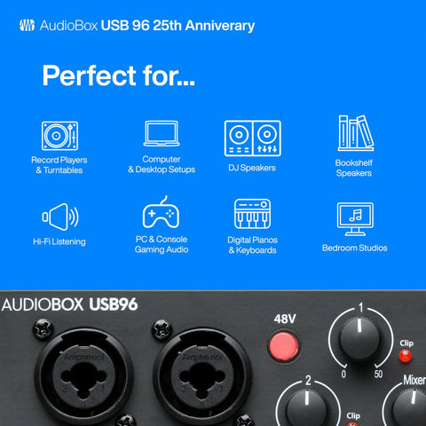 AudioBox 96 25th Anniversary USB Audio Interface With 2 Channel USB 2.0 Class A Mic Preamps MIDI I O Studio Grade Converters