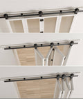 Heavy Duty Four Door Bifold Sliding Barn Door Hardware Kit With All Doors Open To One Side 6.6 Foot Track System