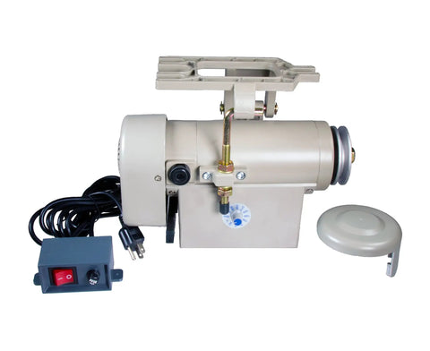 Beefy 550 Watt Servo Sewing Machine Motor For Industrial Use 110V Clutchless Operation displayed with speed control and wiring.
