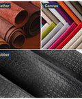 Different materials including leather, canvas, and rubber, used for Leather Punch Set Eight Size Square Hollow Cutter Kit Carbon Steel Durable Leather Craft Tool For Belts Straps Canvas And Leatherworking Projects For DIY Enthusiasts And Professional Leatherwork.