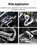 Heavy Duty 3 Bolt Exhaust Flange Upgrade Kit Crafted From Premium 304 Stainless Steel With Gaskets And Hardware For Seamless Pipe Connections Badass Weld Ready Setup, showing various pipe connections.