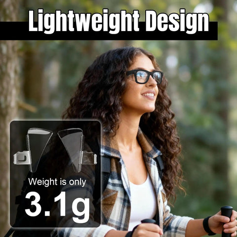 Clear Side Shield Accessory for Ray-Ban Meta and Oakley HSTN Glasses with ultra-light 3.1g weight visible in forest setting.
