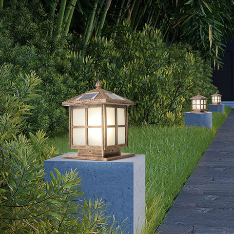 Outdoor Solar Post Lights IP65 Waterproof Glass Pillar Light Square Led Column Lamps for Villa Courtyard Fence Landscape