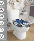 Elongated Resin Octopus Toilet Seat for Bathroom on a white toilet, featuring a blue octopus design and easy installation features.