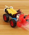 Wind Powered Car STEM Kit 5 Pack For Kids Kid Friendly Hands On Science Toys With Complete Accessories Clear Instructions And Screwdriver, assembled wind-powered car with red fan wheels