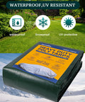 Beefy Heavy Duty Tarps 16mil Waterproof Poly Tarpaulin With Durable Grommets UV Resistant For Canopy Roof Tent Boat Patio RV Pool Camping Gear And Outdoor Shelter 16x20 Green on grass and snow background