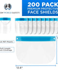 Ultra Clear Full Face Shield Pack Of 200 In 20 Packs Of 10, Pro Grade Anti Fog PET Plastic With Elastic Headband, product image.