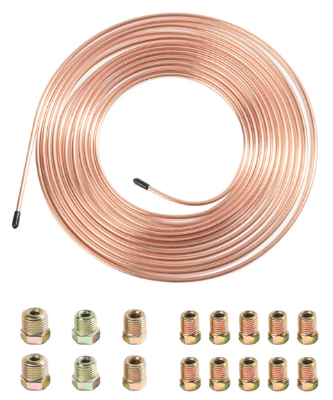 25 Ft 3/16 Copper Nickel Brake Line Kit With Flexible Rugged Rustproof Copper Coated Tubing And 16 Inverted Flare Fittings