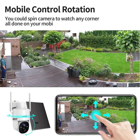 Solar Powered Wireless Outdoor Security Camera With 2K Resolution, PTZ 360 Degree Coverage, Motion Detection, Spotlight Night Vision, Two Way Audio, WiFi, Cloud Or SD Card Storage, AI Analysis