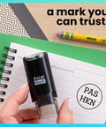 Self Inking Inspection Stamp Dual Line Layout For Swift Quality Control Checks Rock Solid Workhorse For Shop Floors on notebook.