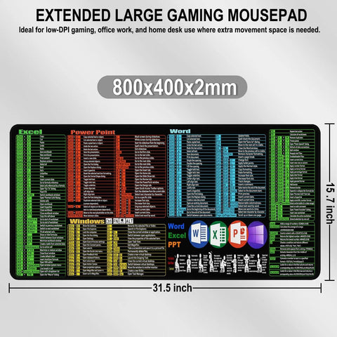 Ultra Long Desk Pad For Gaming And Office, 31.5 By 15.7 Inch Extended Mouse Pad With Stitched Edge shown with app shortcuts.