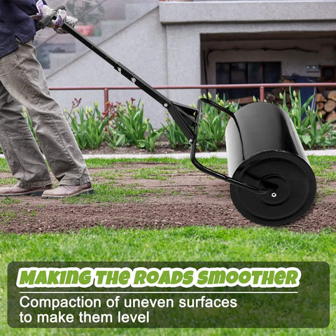 Heavy Duty Lawn Roller For Push Or Tow, Water And Sand Filled Garden Drum Roller used for leveling yard, 10 gallons capacity