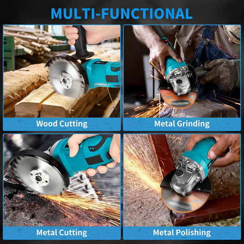 Cordless 5 Inch Angle Grinder Kit With 2x6.0Ah Batteries 125mm 10000 RPM Brushless Motor used for cutting and polishing