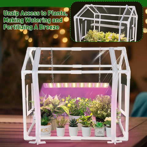Mini Indoor Outdoor Greenhouse Tent With Dimmable 15W LED Grow Lights, Timer, 3 Light Color Modes, Totally Portable Seed Starter Tray, Great For Balcony Or Patio, Easy Setup And Sturdy, 23.6x15.7x19.6 Inches