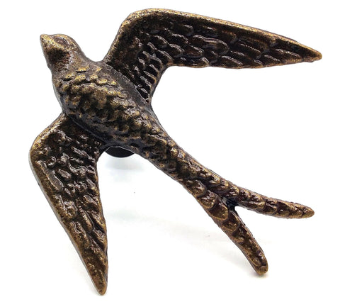Vintage Cast Iron Closet Door Pull Handles In Bronze Finish With Delicate Bird Design Set Of 2 close-up view of bird motif handle