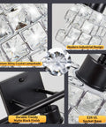 Close-up of 3 Light Crystal Bathroom Vanity Light Fixture Over Mirror Rotatable Matte Black Crystal Indoor Wall Lights